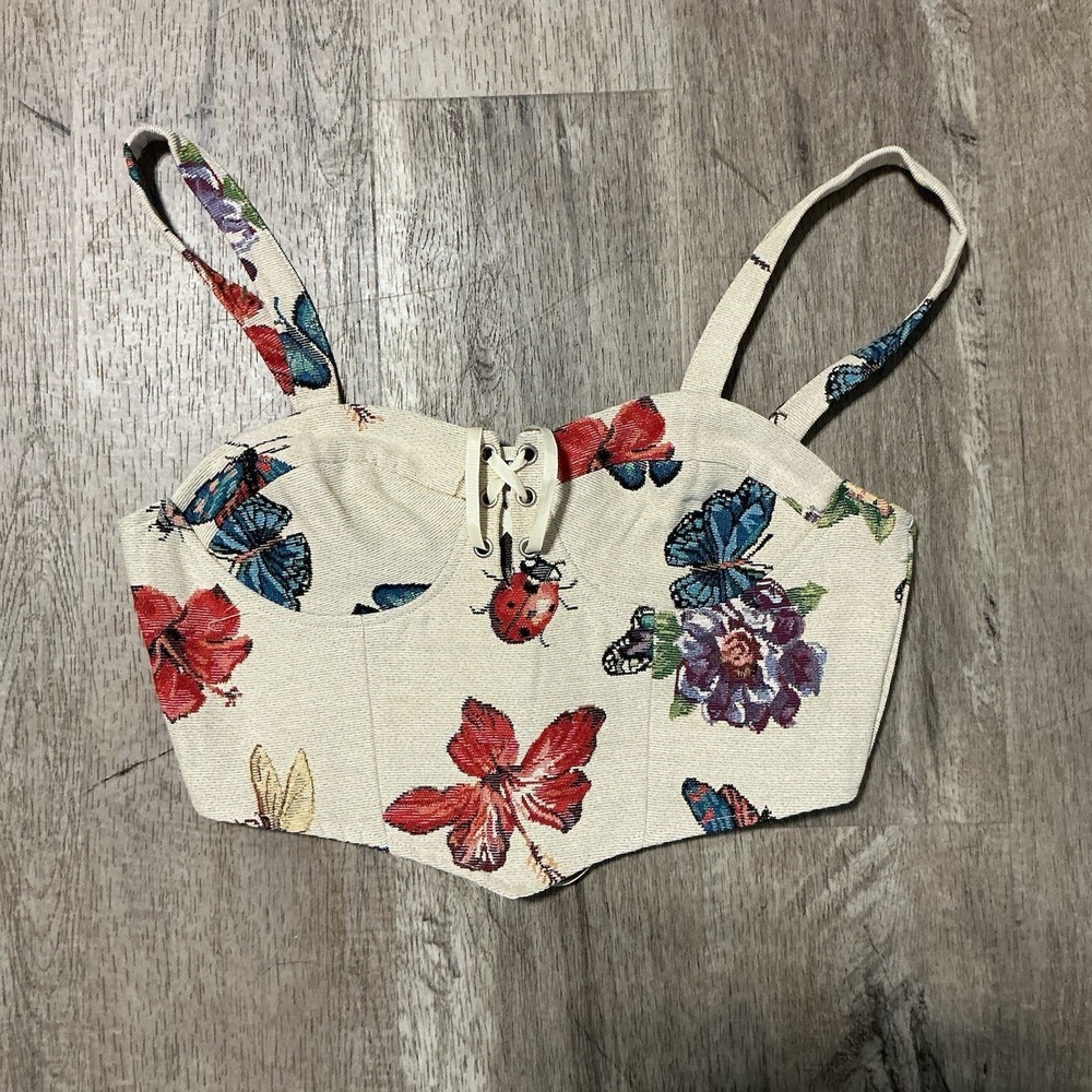 Cider Bug Butterfly Corset Tank Top Y2K Size Small AOP Grandma Floral - Picture 2 of 3